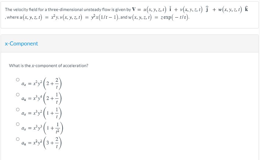 The velocity field for a three-dimensional
