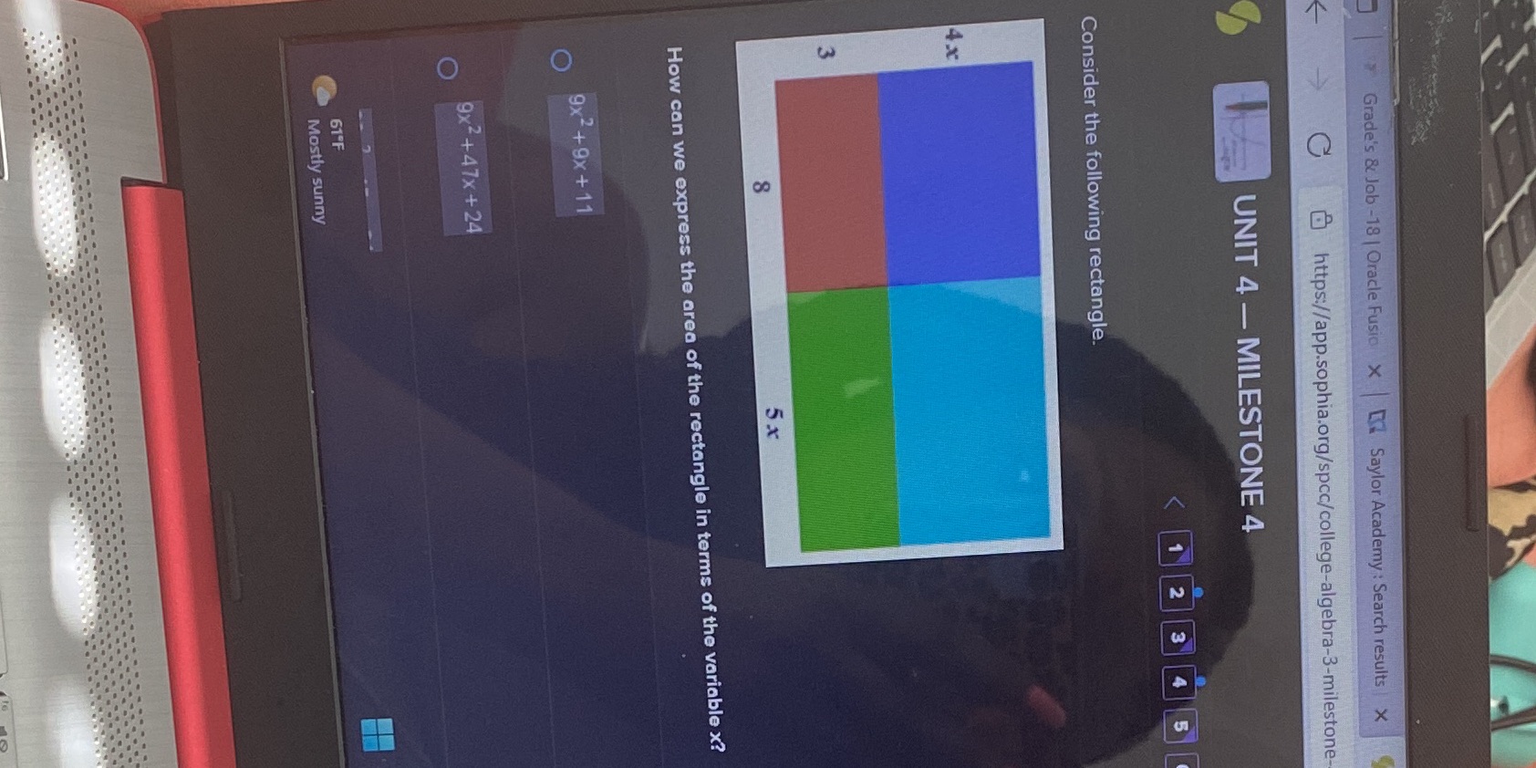 How can we express the area of the rectangle in