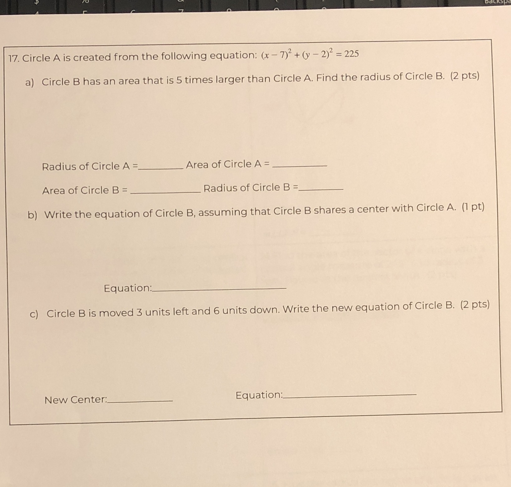 17. Circle A is created from the following