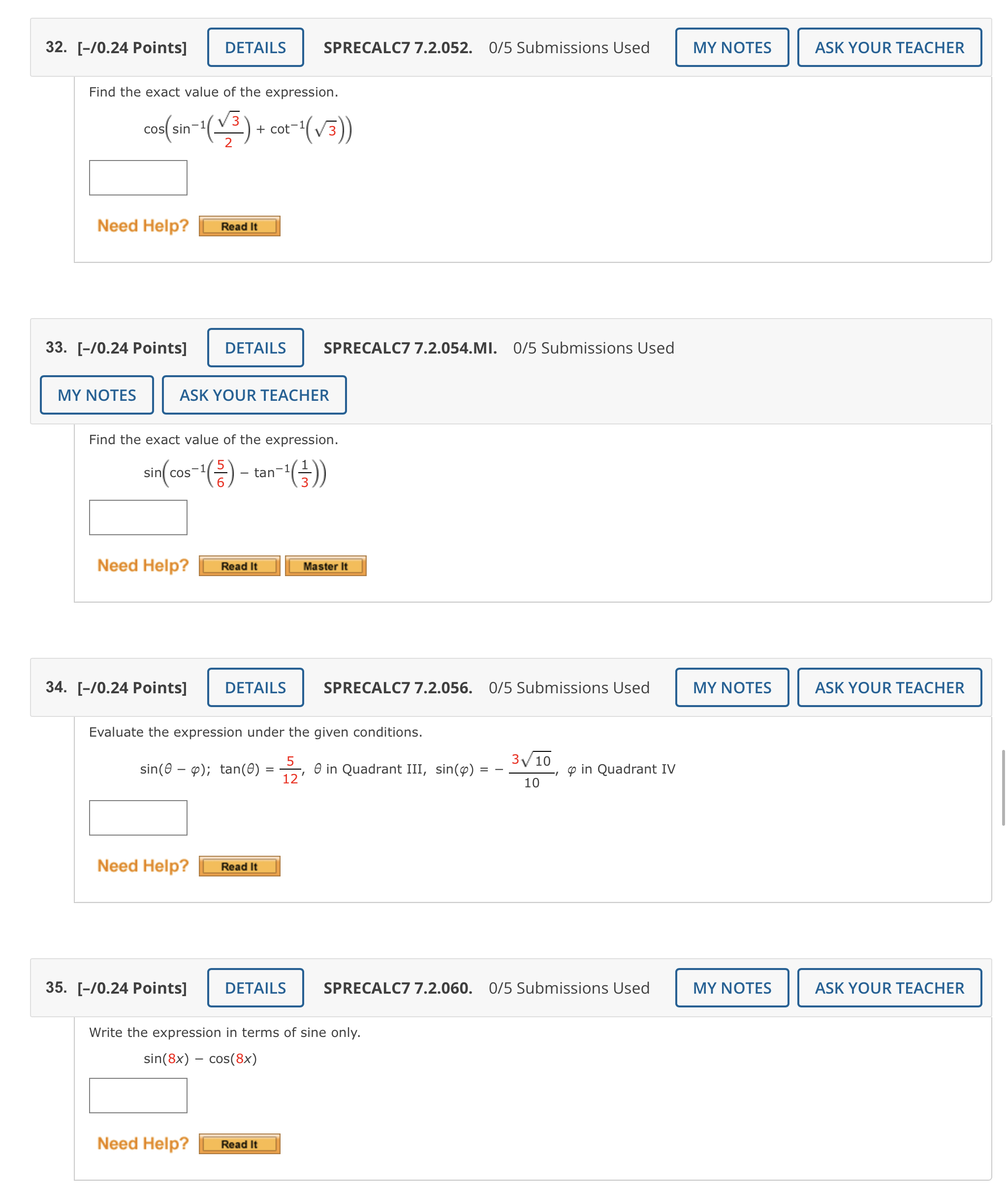 32. [-/0.24 Points] DETAILS SPRECALC7 7.2.052.