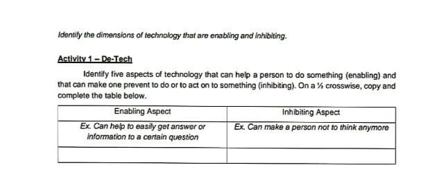 Identify the dimensions of technology that are