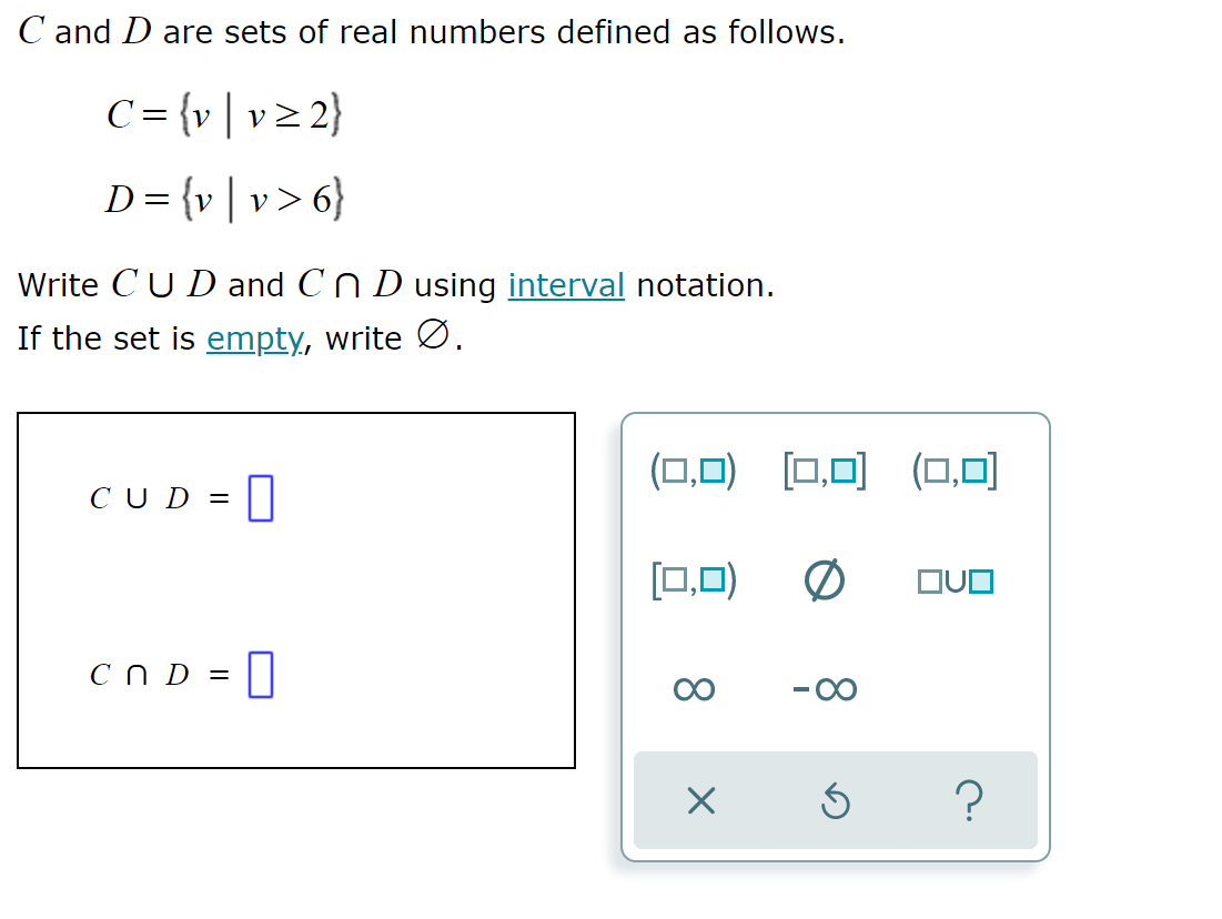 C and D are sets of real numbers defined as