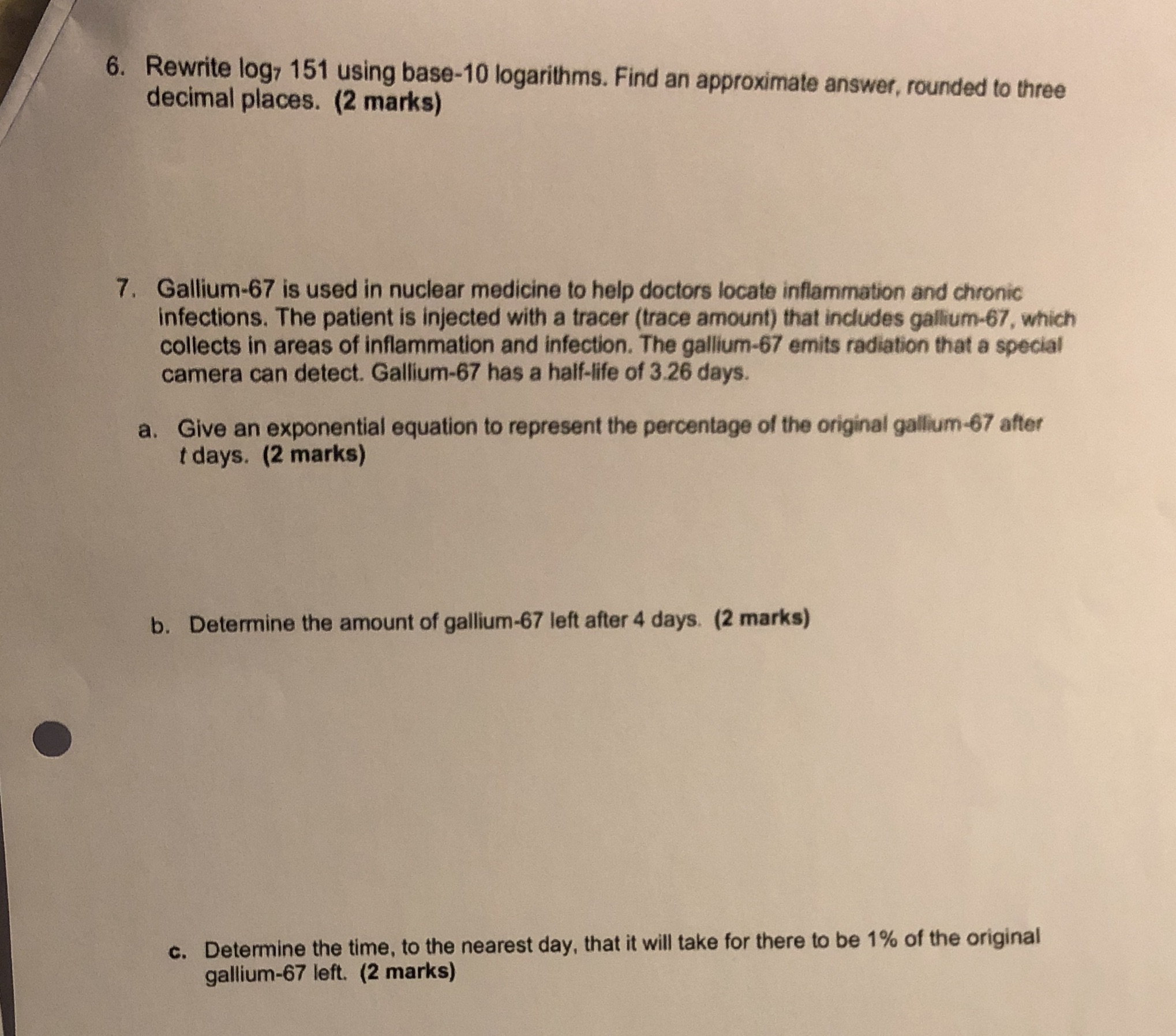 6. Rewrite log, 151 using base-10 logarithms.