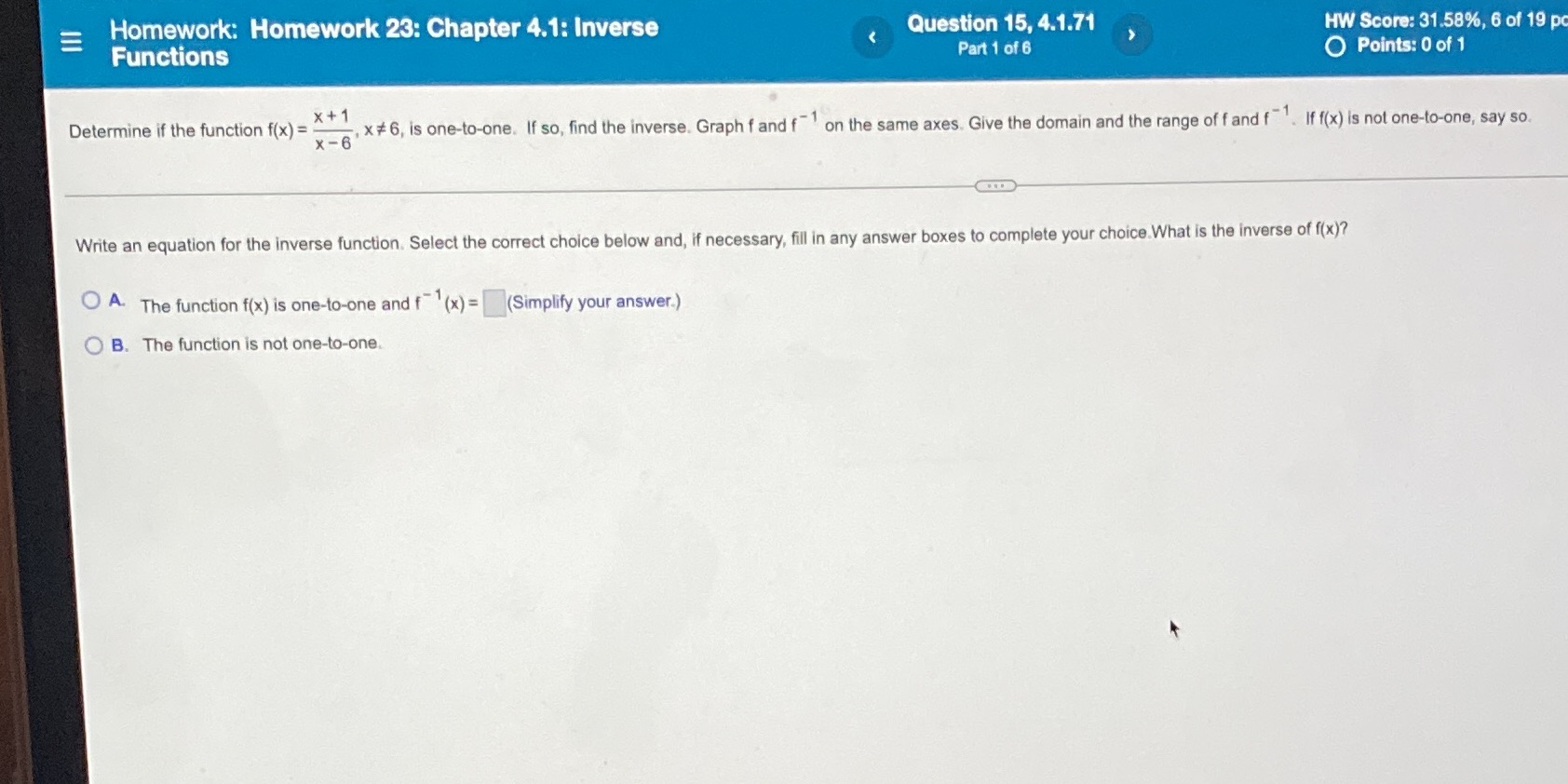 E Homework: Homework 23: Chapter 4.1: Inverse