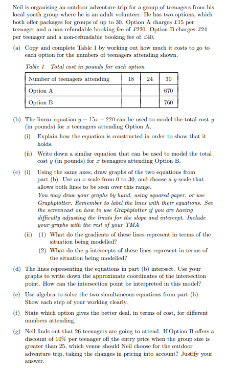 Neil is organising an outdoor adventure trip for