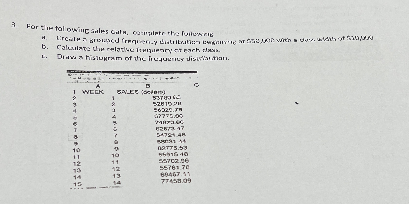 3. For the following sales data, complete the