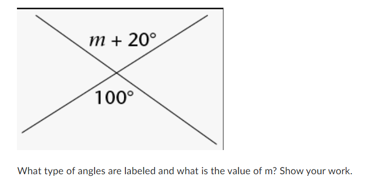 m + 20 100 What type of angles are labeled and