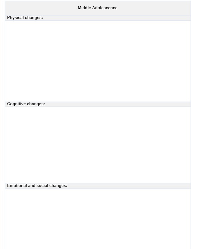 Middle Adolescence Physical changes: Cognitive