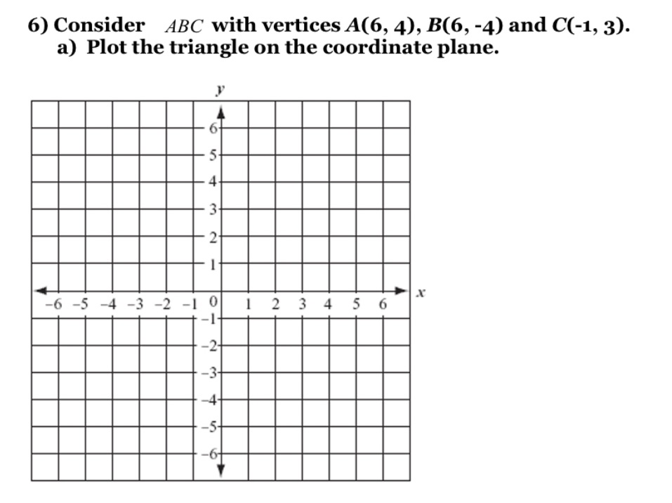6) Consider ABC with vertices A(6, 4), B(6, -4)