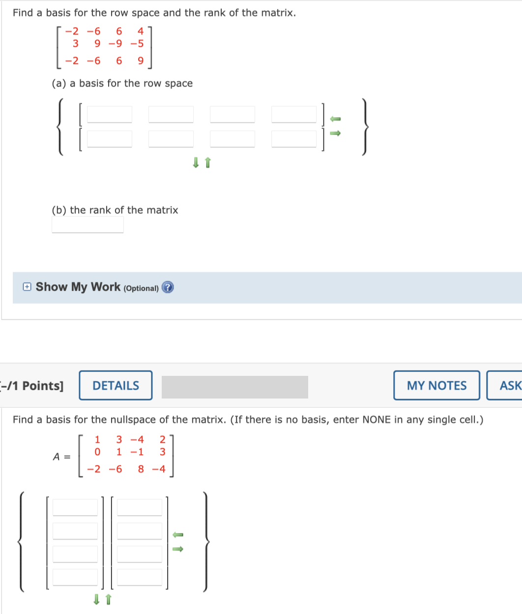 Find a basis for the row space and the rank of