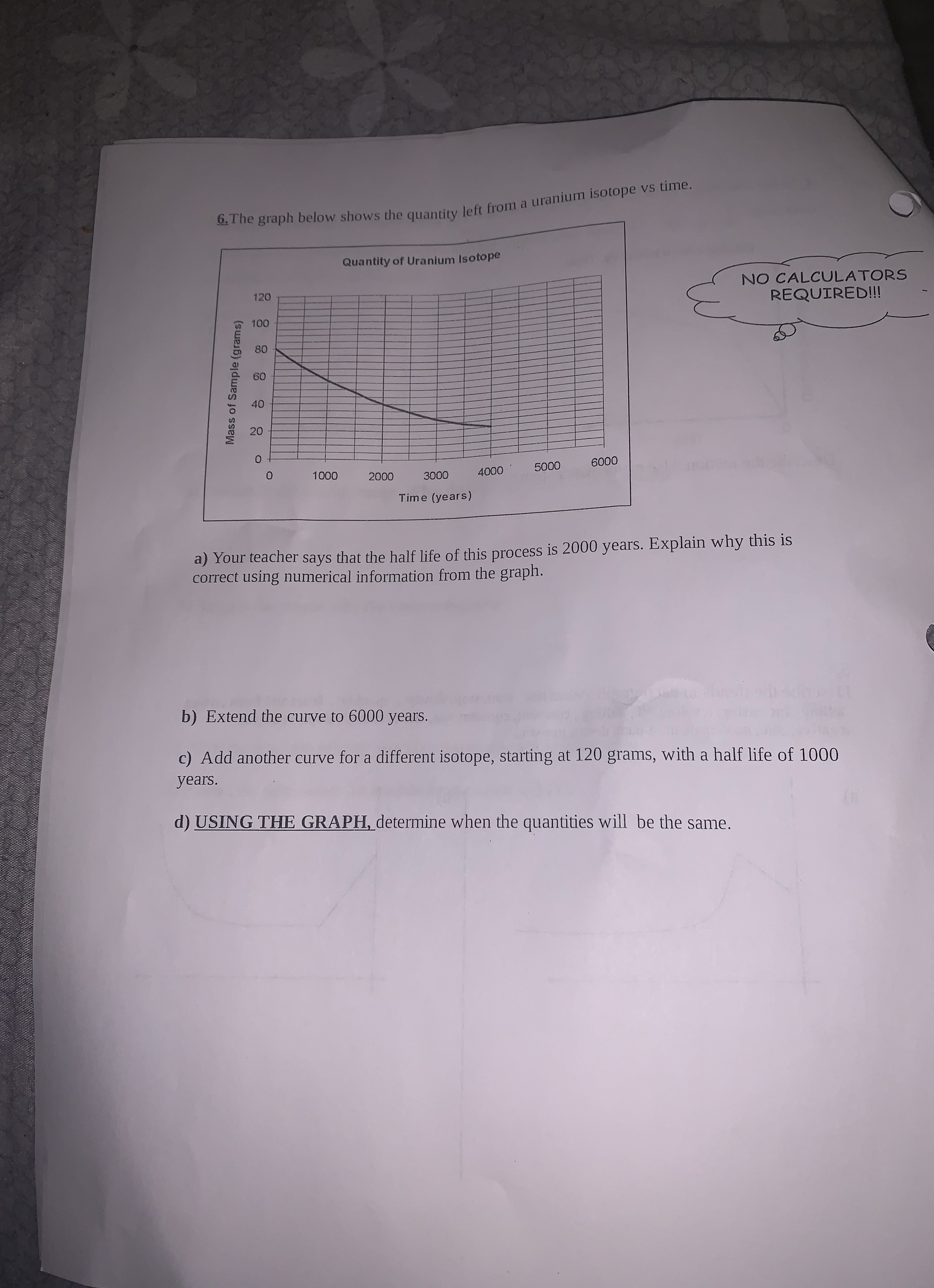 6. The graph below shows the quantity left from a