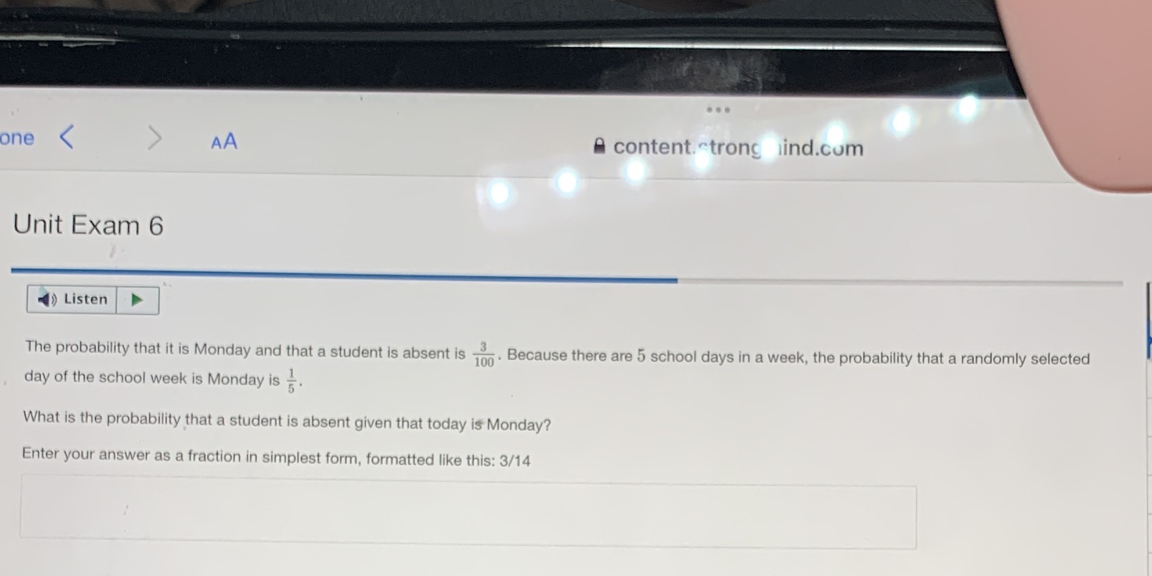 ... one < AA A content strong lind.com Unit Exam