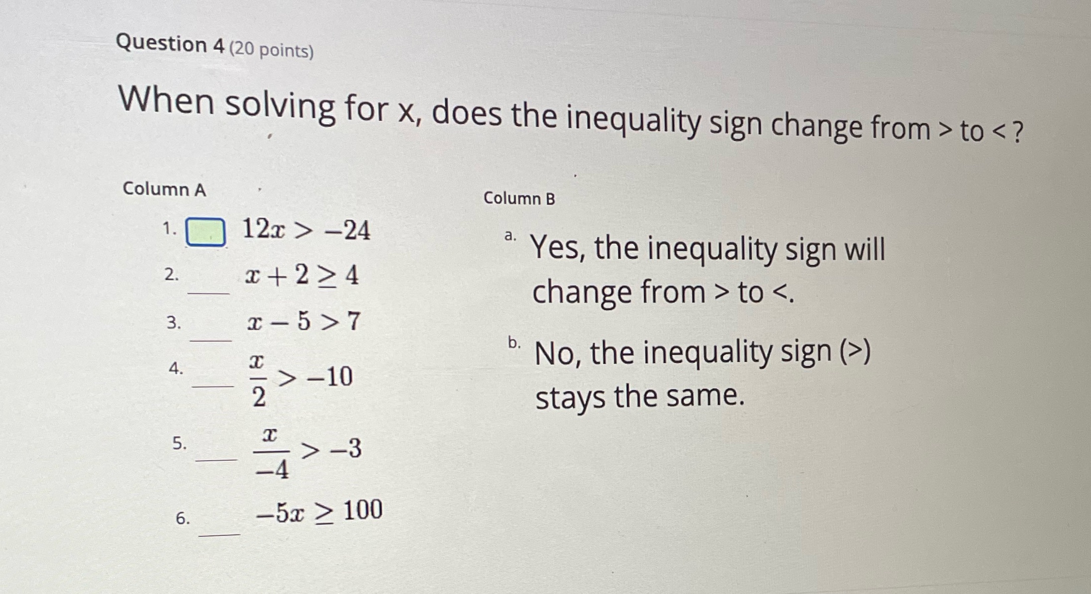 Question 4 (20 points) When solving for x, does