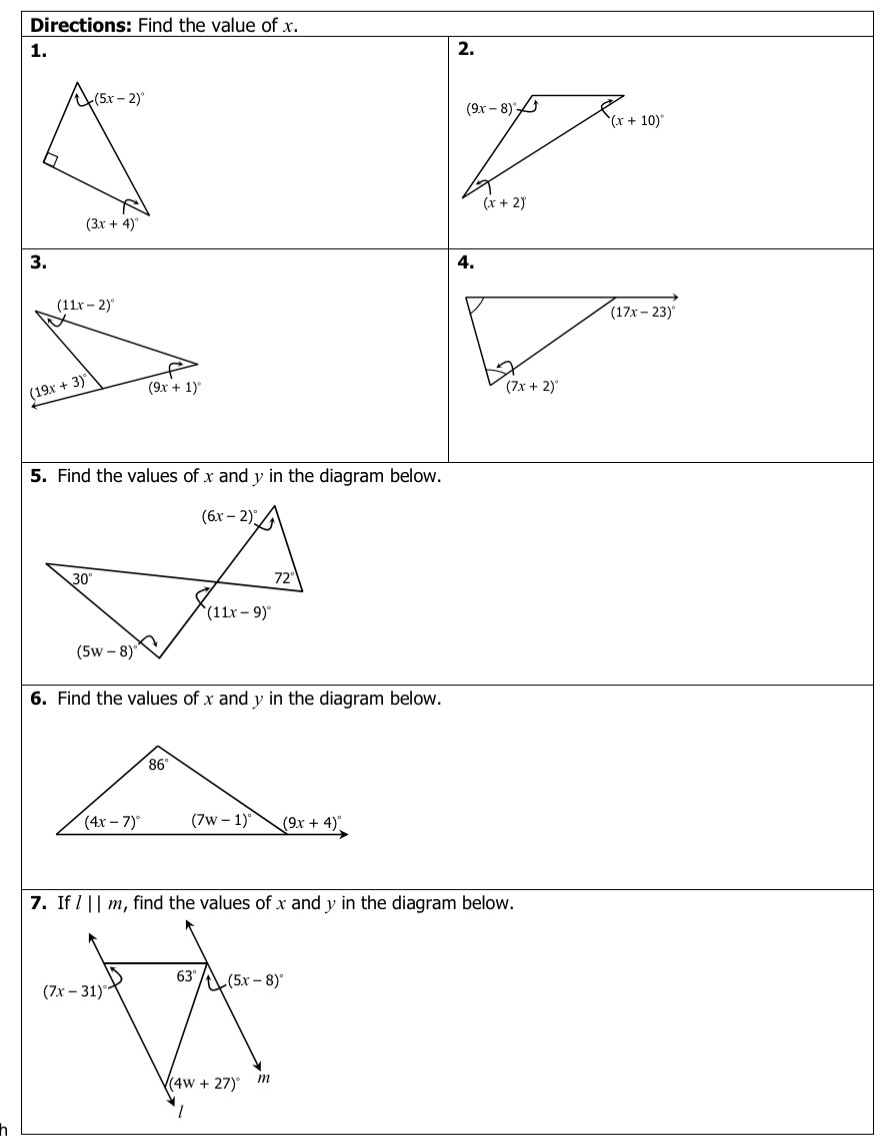 Directions: Find the value of x. 1. 2. (5x -2)"