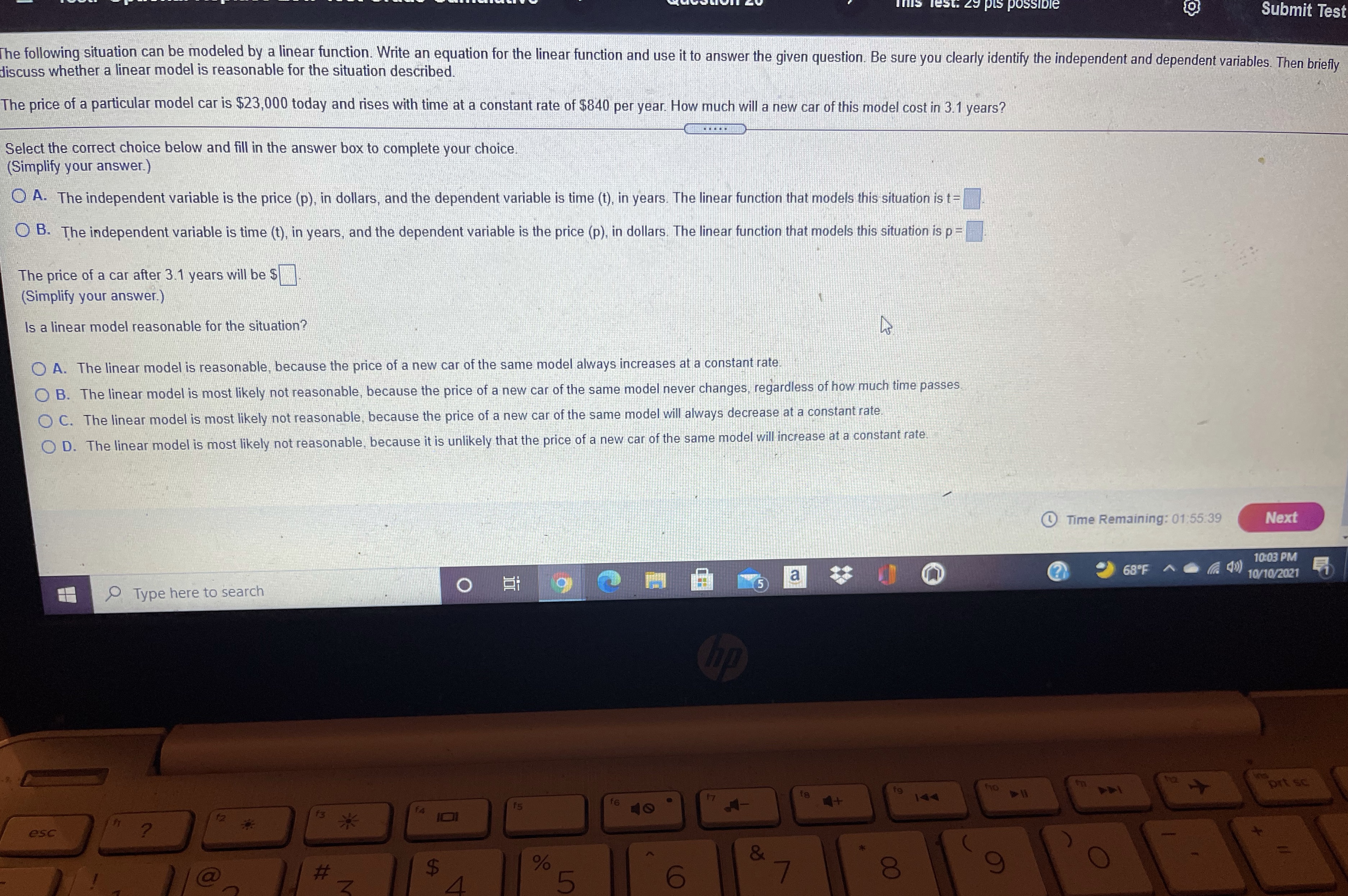 Submit Test The following situation can be