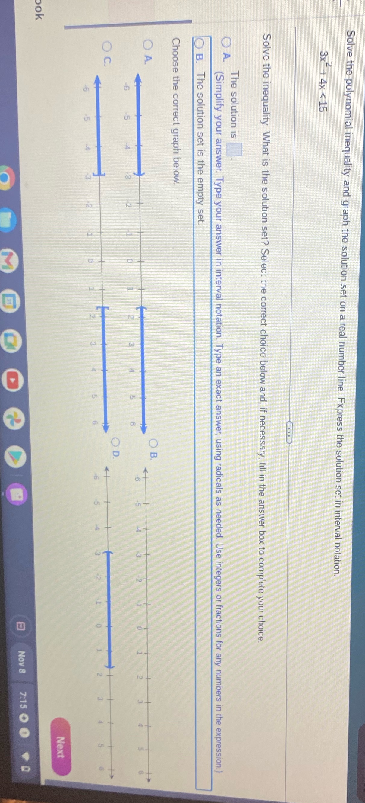 Solve the polynomial inequality and graph the