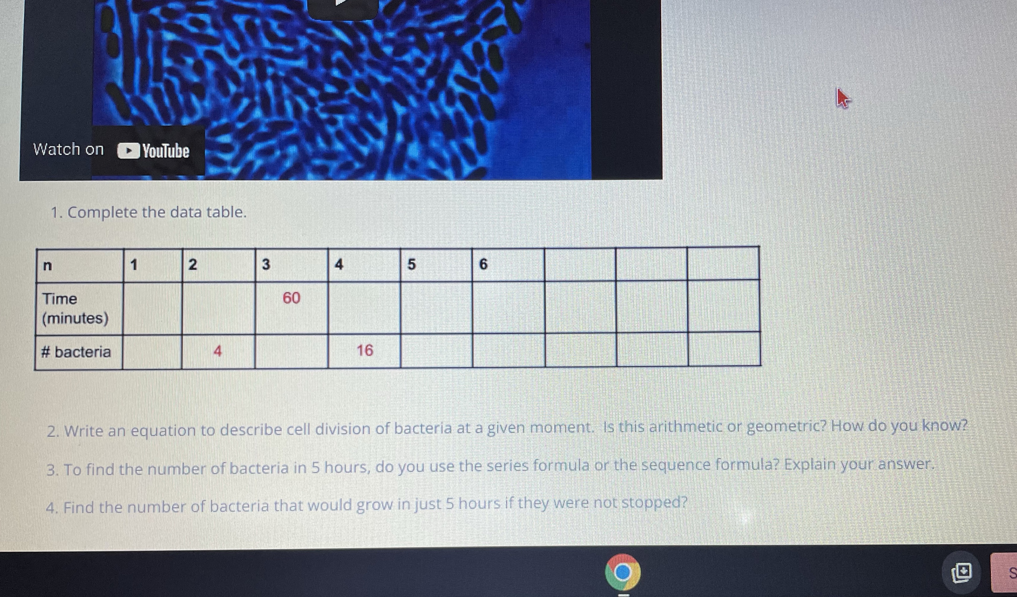 Watch on Youtube 1. Complete the data table. n 2