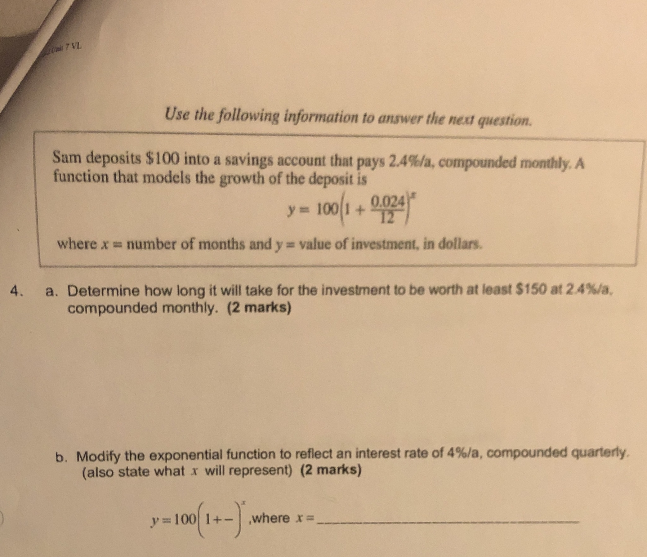 Use the following information to answer the next