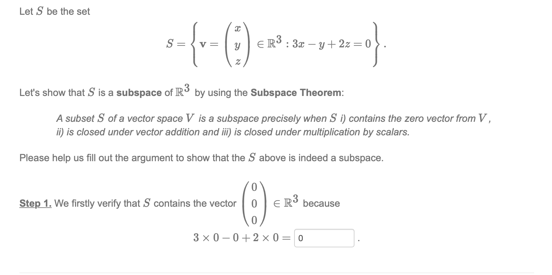 How to find the answer of the blank? Let S be the