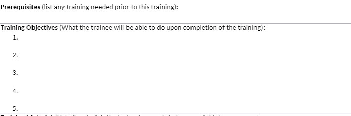 Prerequisites (list any training needed prior to