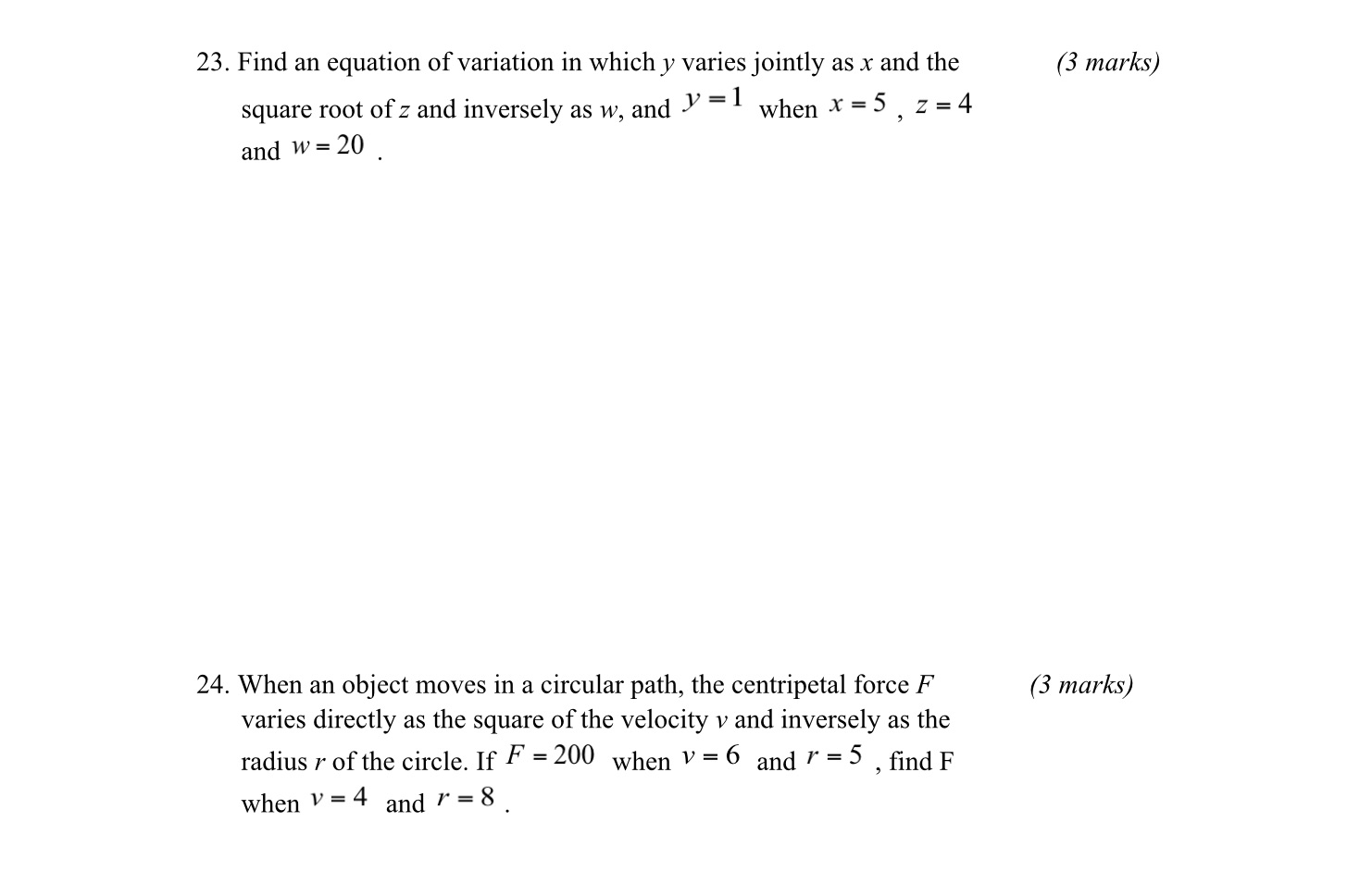23. Find an equation of variation in which y