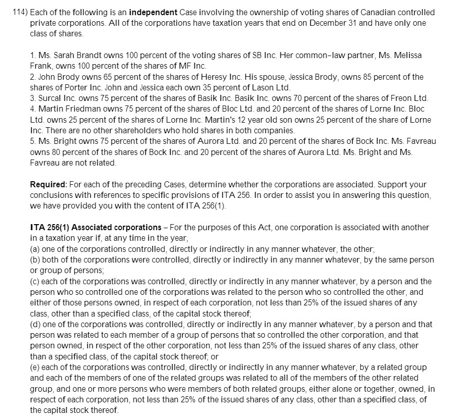 114} Each of the following is an independent Case