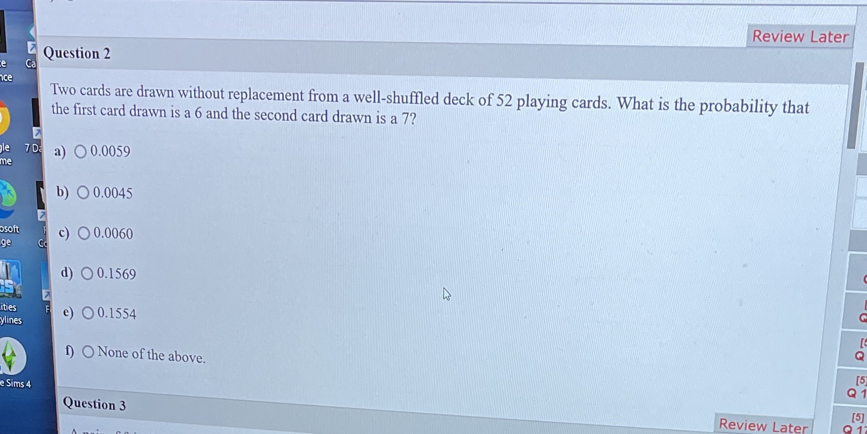 Q2 Review Later Question 2 Ca nce Two cards are