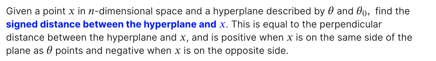 Perpendicular Distance to Plane A hyperplane in n