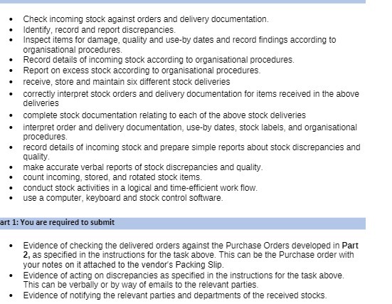 Check incoming stock against orders and delivery