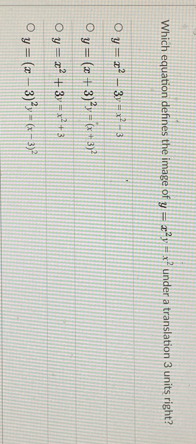 Which equation defines the image of y = -y= x
