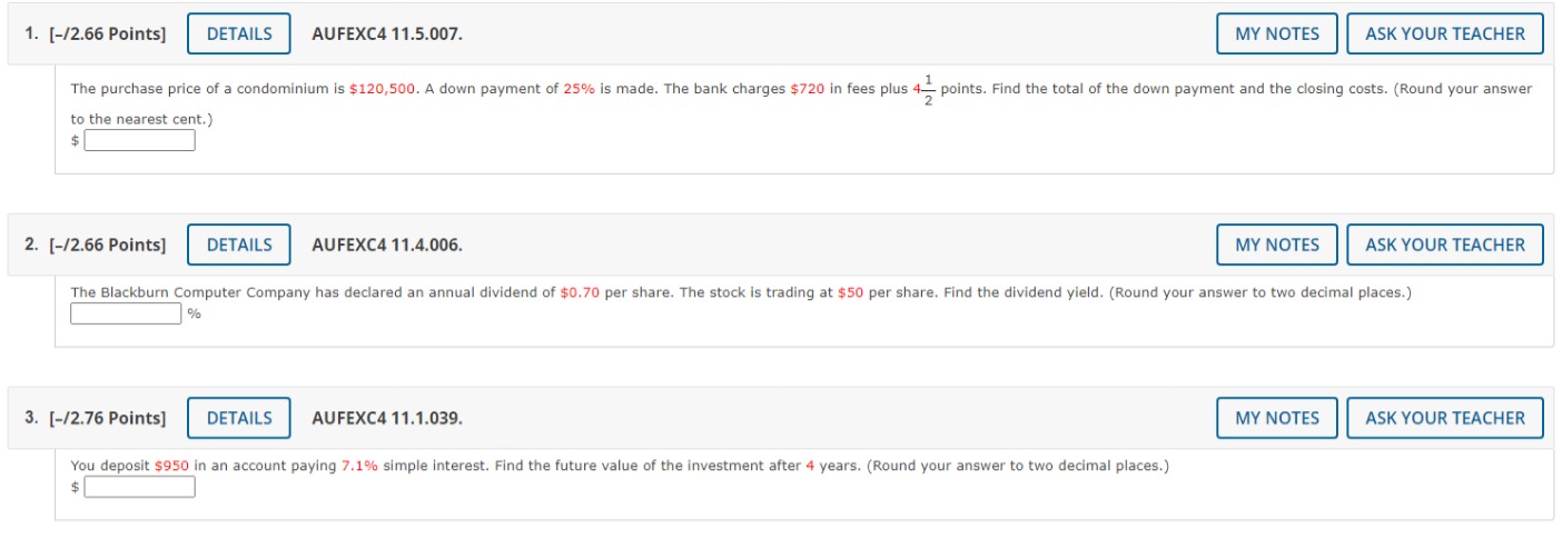 1. [-/2.66 Points] DETAILS AUFEXC4 11.5.007. MY