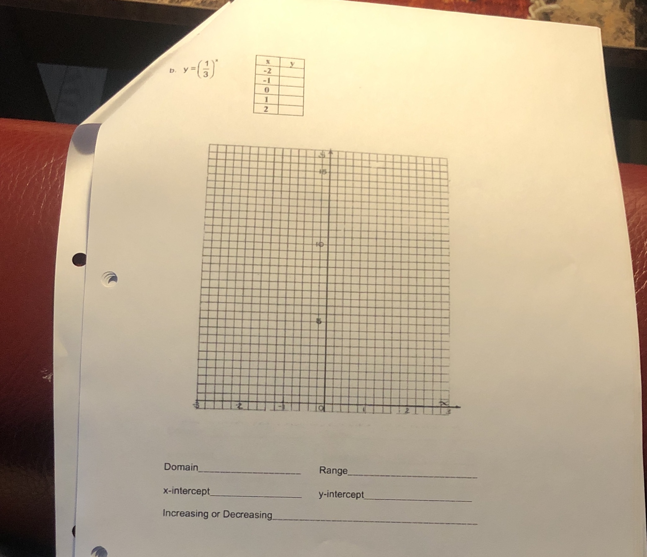 b. y =(3 ) N -OL N X Domain Range x-intercept