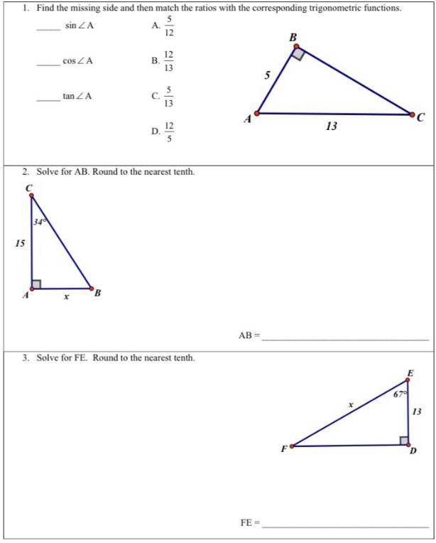 Please solve ? 1. Find the missing side and then