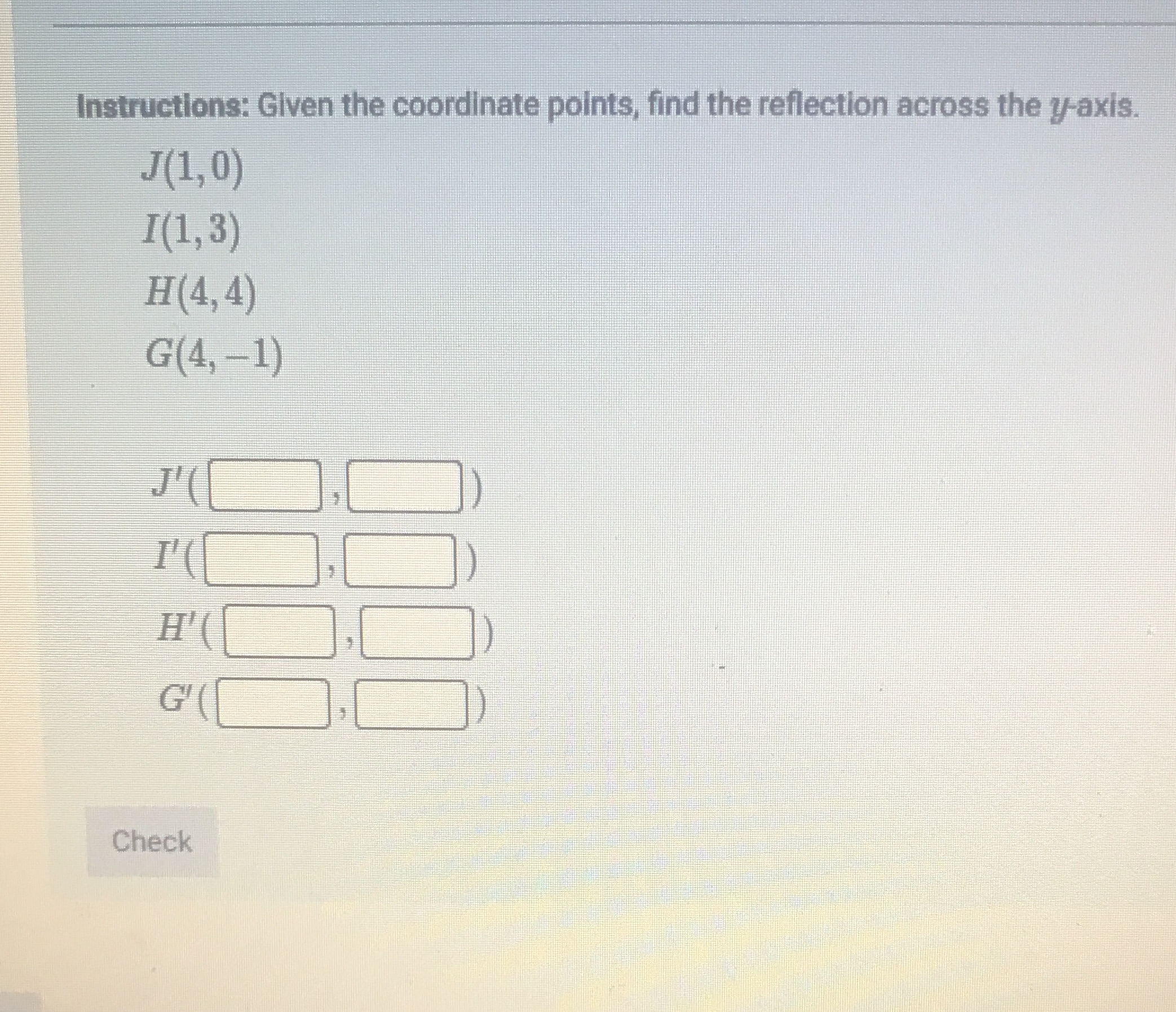 Instructions: Given the coordinate points, find