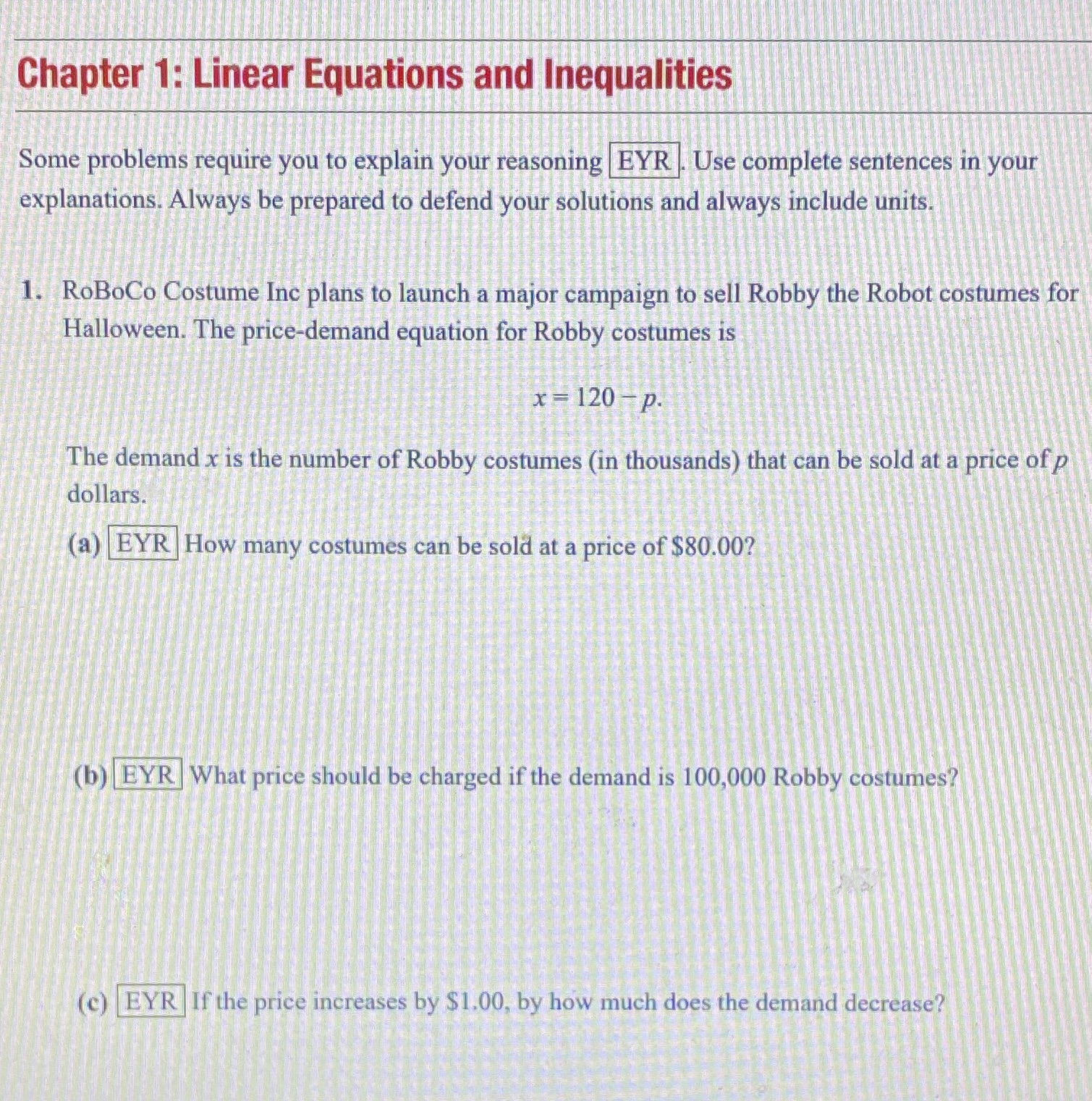Please help solve. Chapter 1: Linear Equations