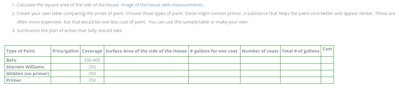 1. Calculate the square area of the side of the