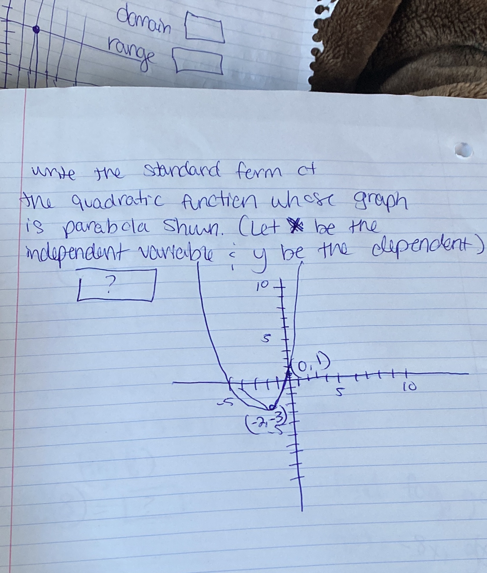 domain range write the standard form of the