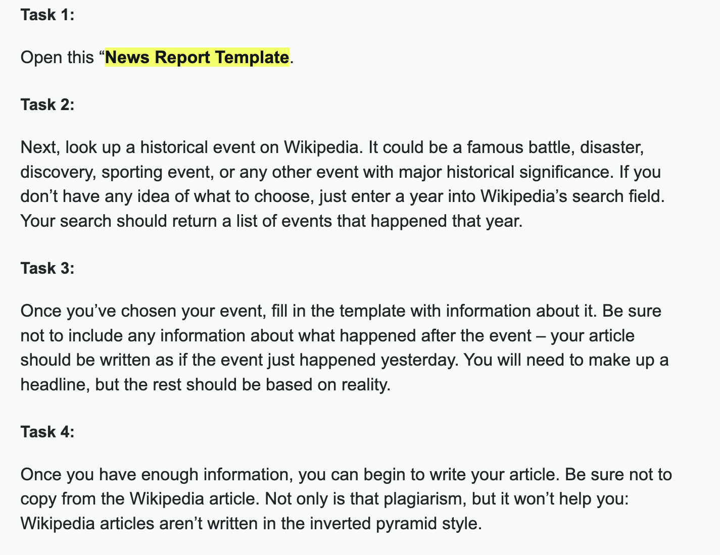 Down below is the news report template Use this