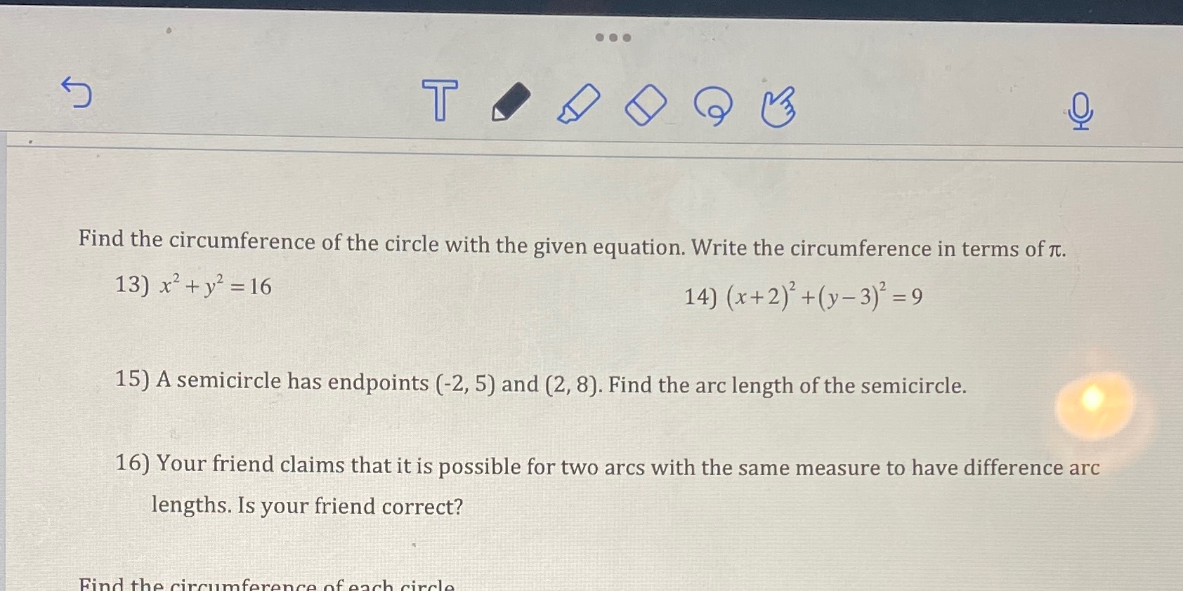 D HO Find the circumference of the circle with