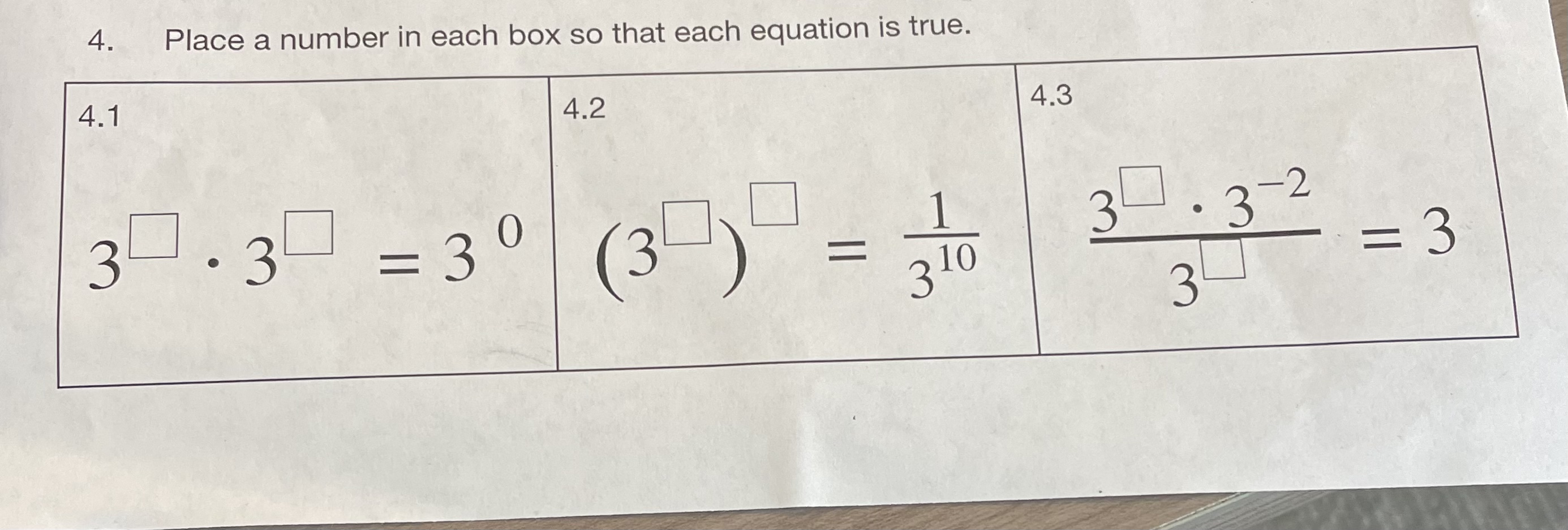 4. Place a number in each box so that each