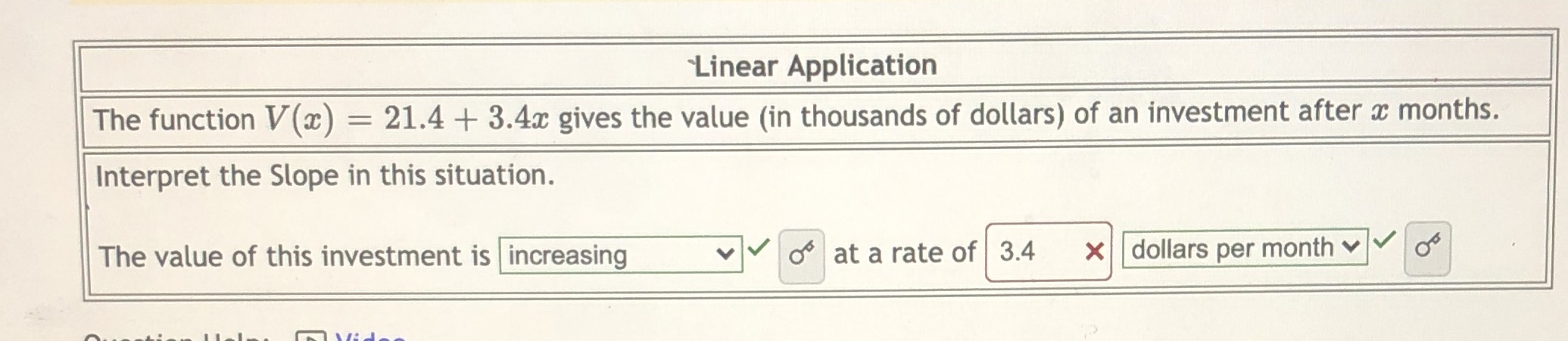 Help Linear Application The function V(a) = 21.4