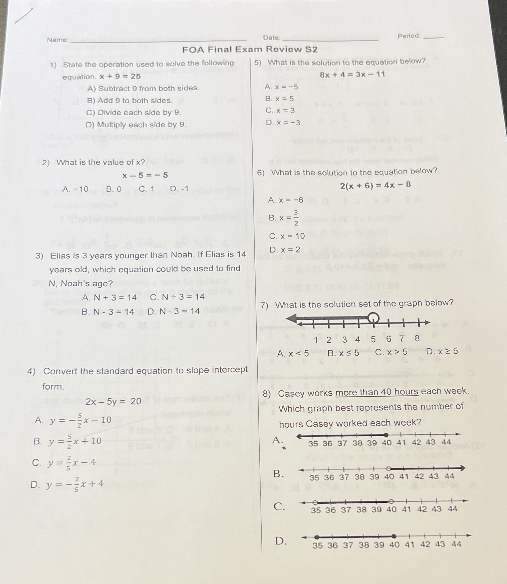 Answer these Name: Date: Period FOA Final Exam