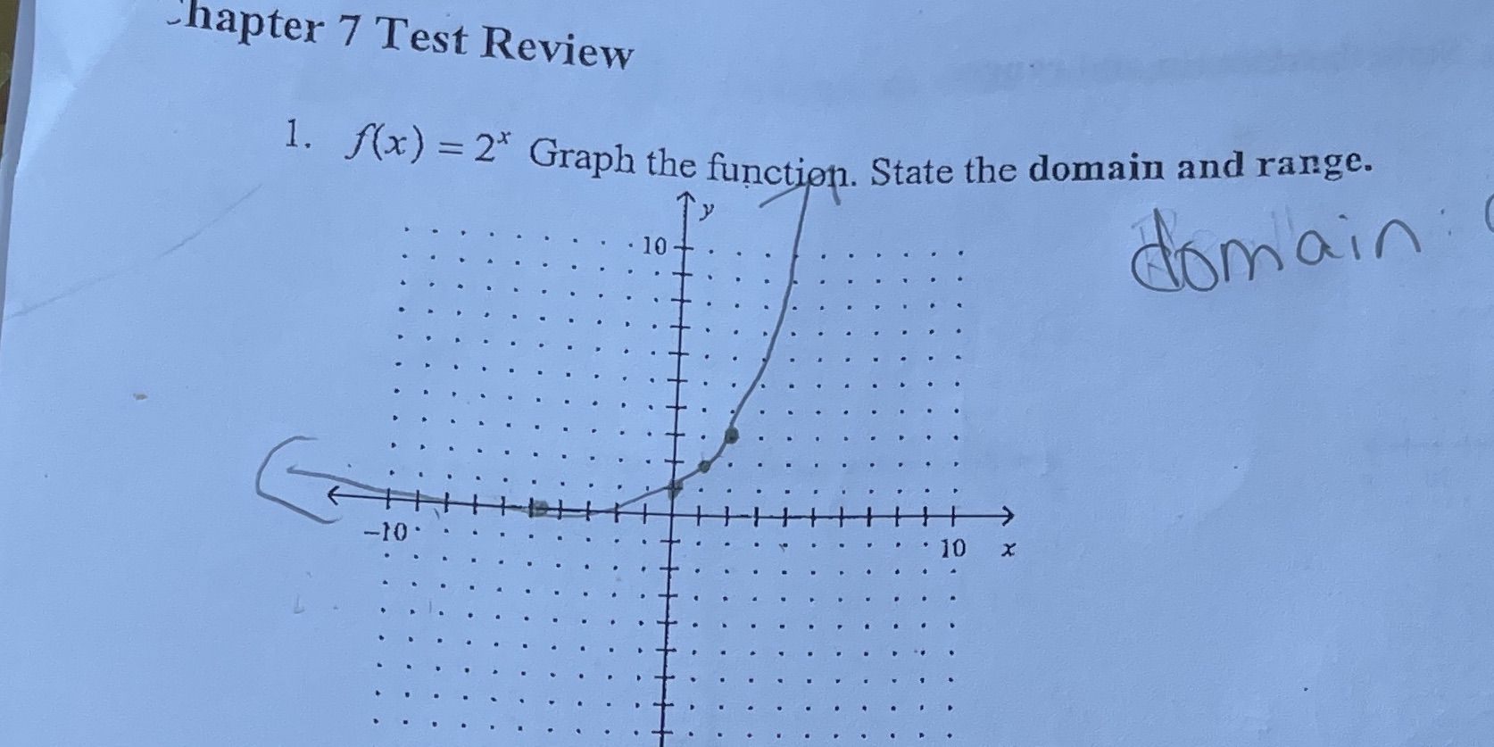 Chapter 7 Test Review 1. f(x) = 2* Graph the