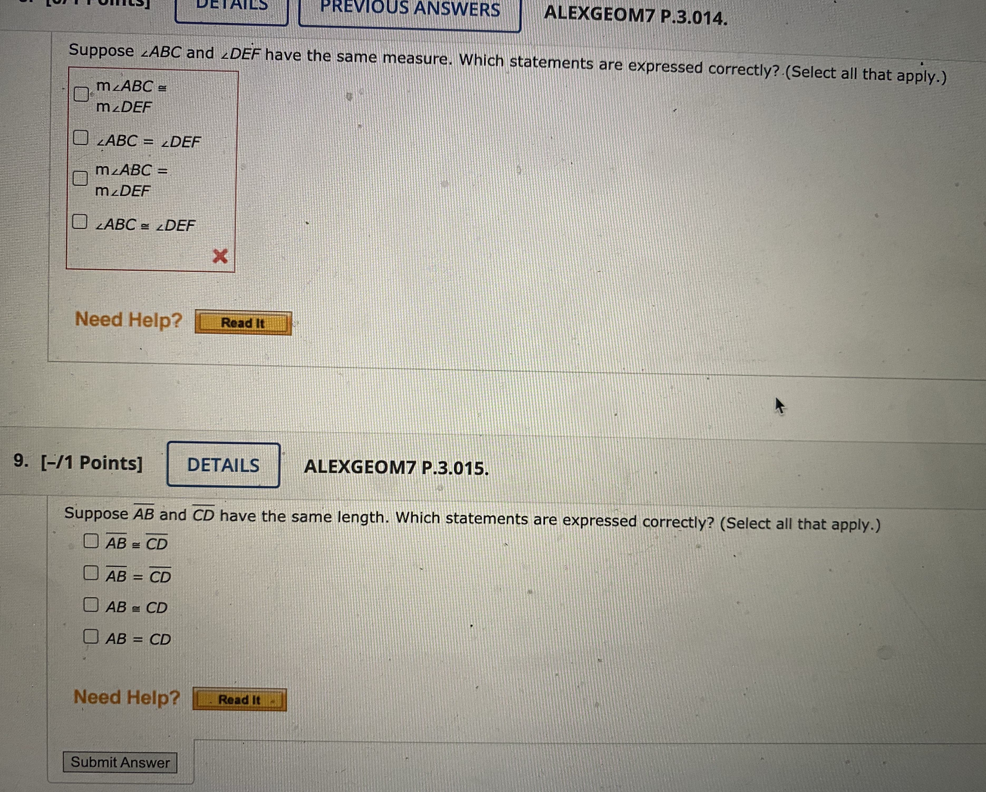 PREVIOUS ANSWERS ALEXGEOM7 P.3.014. Suppose LABC