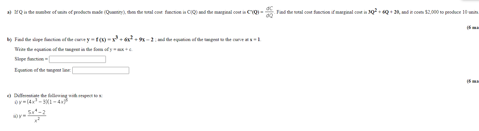 a) If Q is the number of units of products made