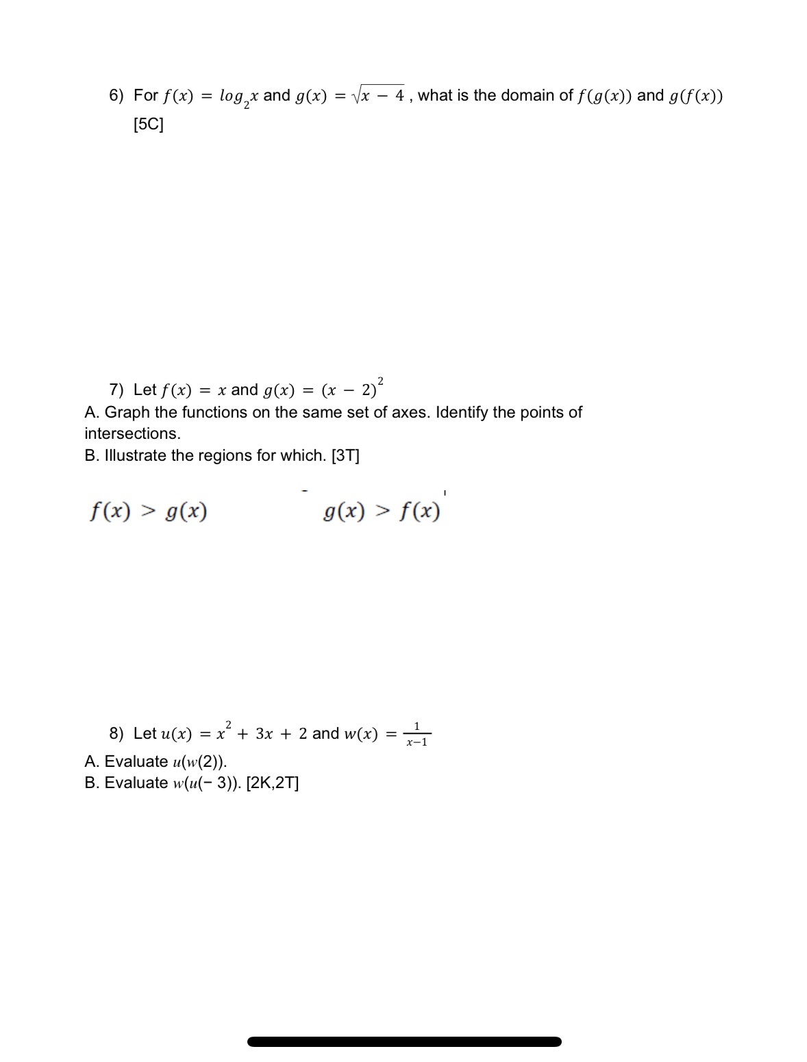 4) For the functions f = {(4, 1), (3, 2), (2, 3)}