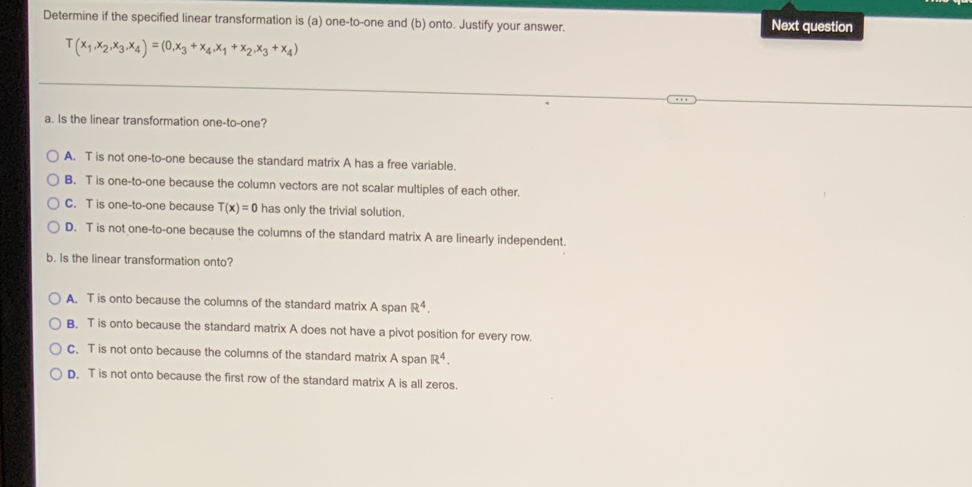 Determine if the specified linear transformation