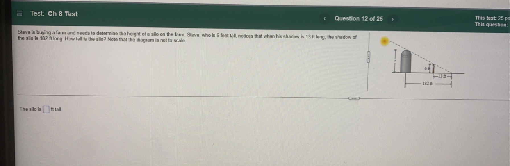 Q12: E Test: Ch 8 Test < Question 12 of 25  style=