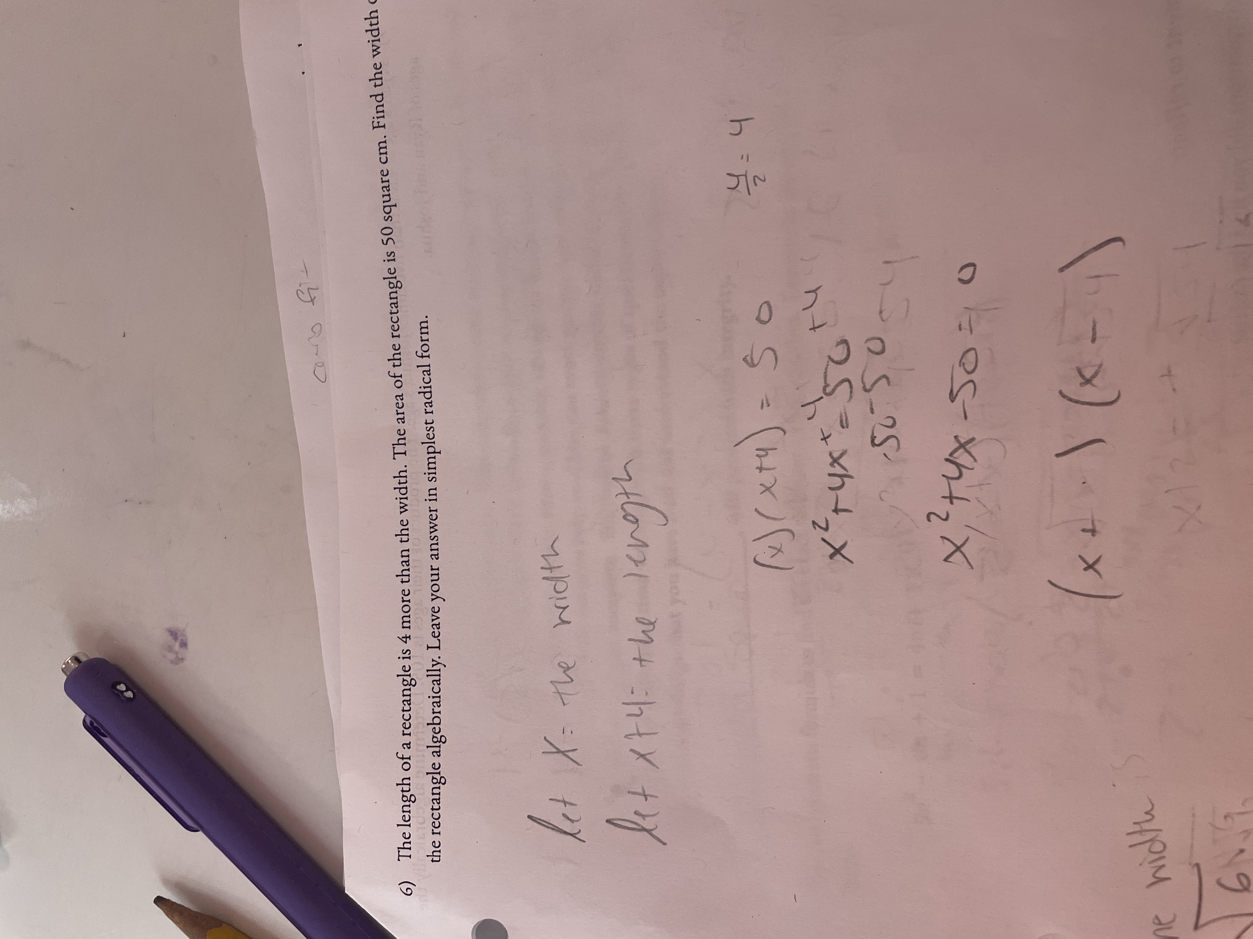 6) The length of a rectangle is 4 more than the