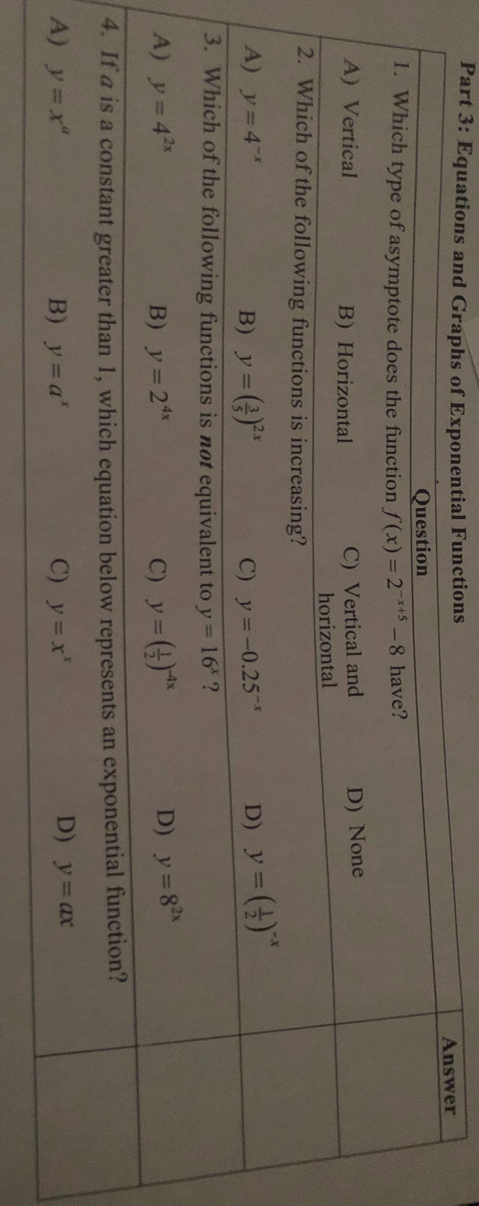 Part 3: Equations and Graphs of Exponential